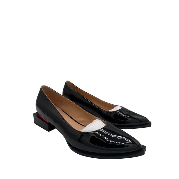 ROTCV Black Patent Leather Architectural Block Heel Pointed Toe Pumps Size 42 - Picture 2 of 6
